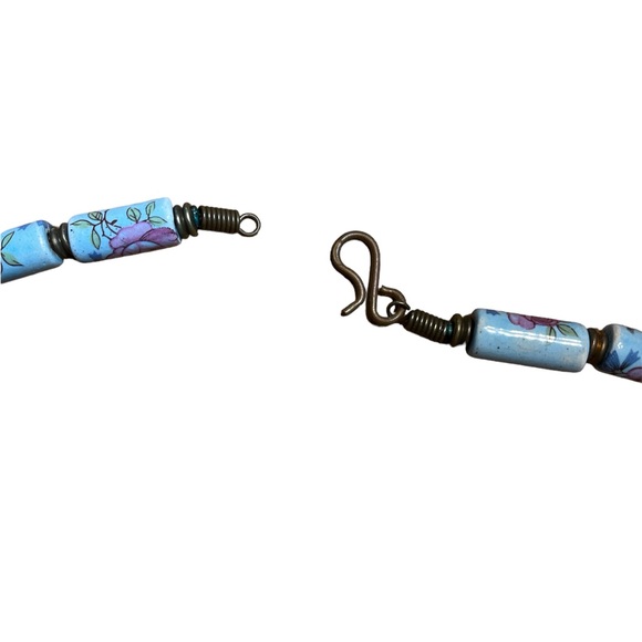 Vintage Blue Floral Porcelain Bead Necklace - Picture 3 of 3